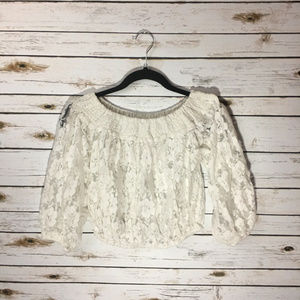 All over Lace See Through White Crop Top Large